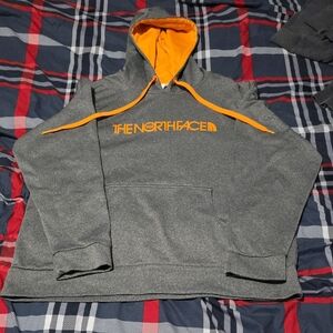 The North Face Charcoal Hoodie with Bright Orange Details